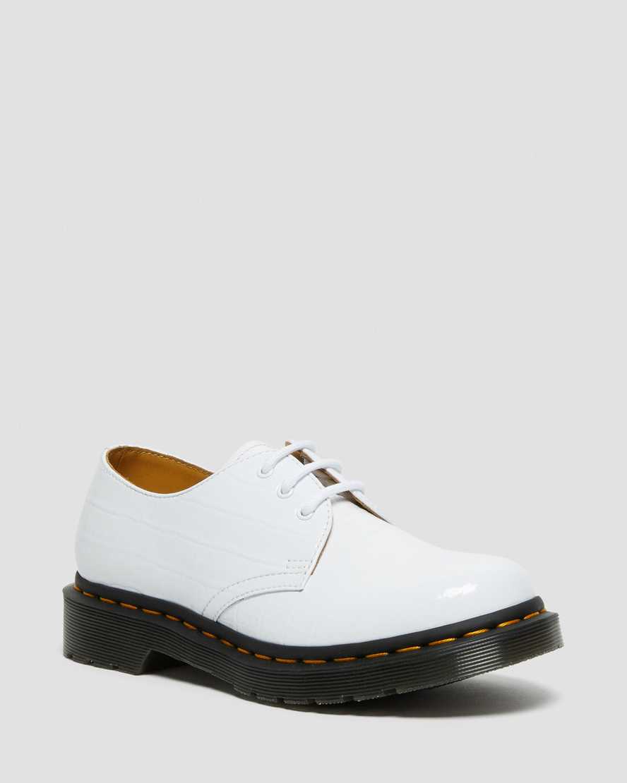 Dr. Martens 1461 Patent Croc Emboss Lær Oxford Sko Dame Hvite [8257MFVGU]